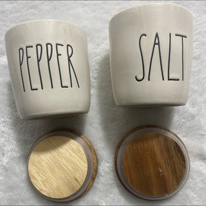 Rae Dun Salt and Pepper cellars with wood lids |Ceramic